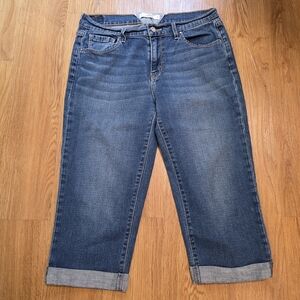 Levi's Blue Denim Capris Stretch Mid-Rise Cropped Cuffed Pants Womens Size 10